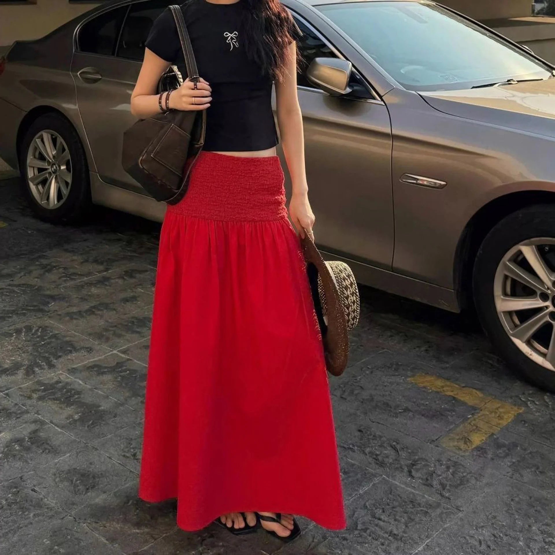 AIERTU  -  Red Oversized A-Line Skirt Women's Fashionable Loose Slimming Long Skirt Spring Autumn New Design Sensation Half-length Skirt Aiertu