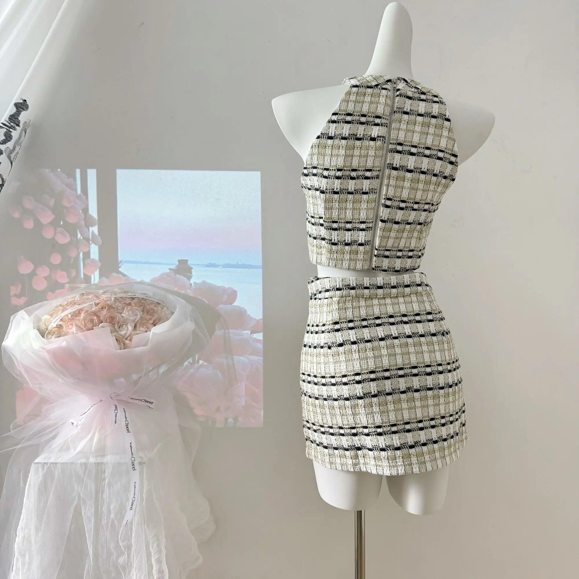 Aiertu French Luxury Small Fragrance Tweed Two Piece Set Women Sweet Crop Top + Skirt Suits Korean Hotsweet Sexy Summer 2 Piece Sets Aiertu