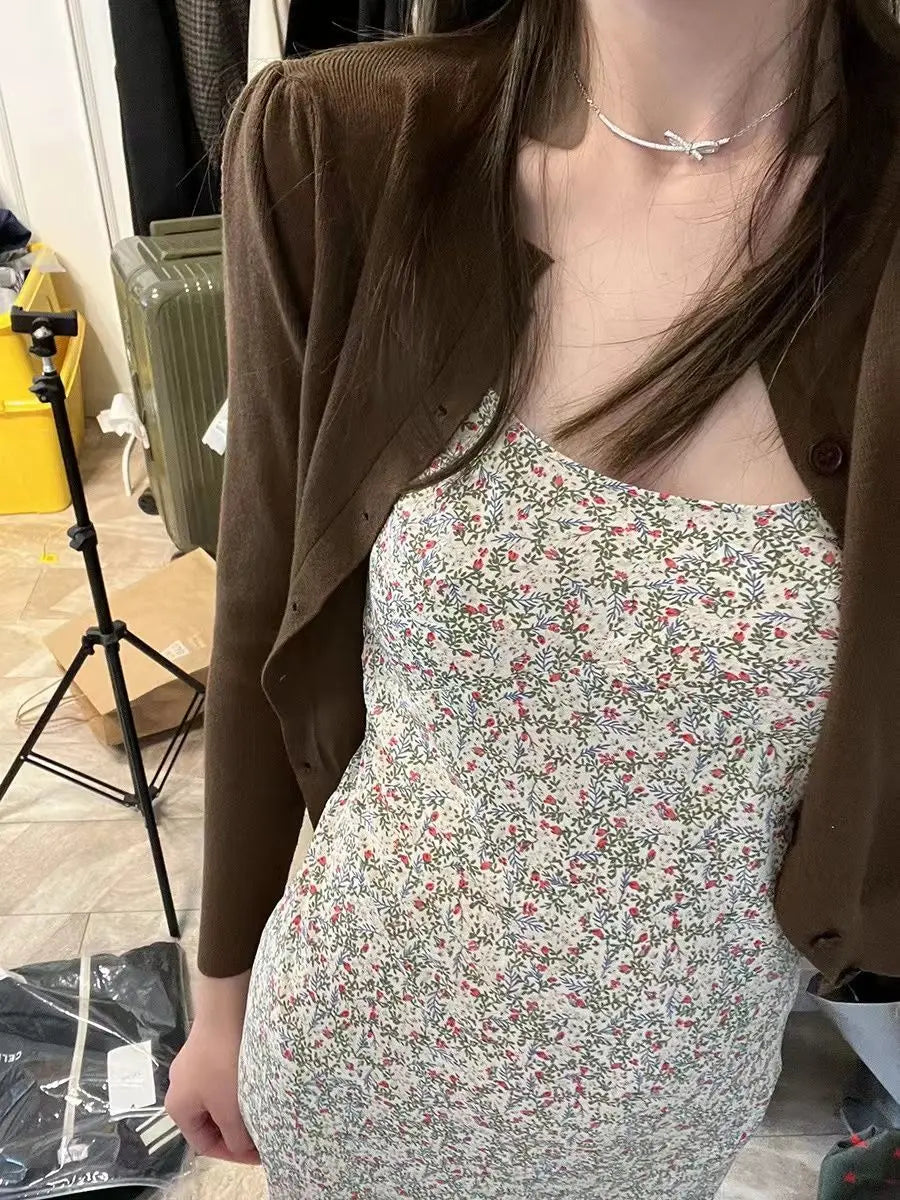 Aiertu Elegant Sexy Floral Slip Dress Women Sweet Slim Korean Style Party Dress Female 2024 Summer Casual Evening Holiday Beach Dress Aiertu