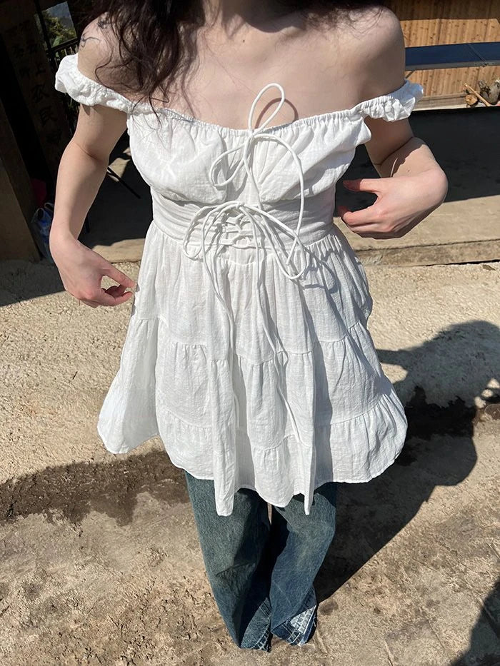 Aiertu Japanese Cute Bandage Ruffles Dress Women Y2k Aesthetic Sweet Fairy Dresses Summer Sleeveless Elegant Grunge Vestido De Mujer Aiertu