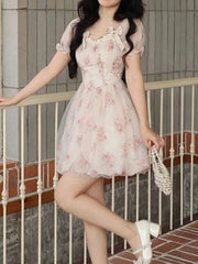 Aiertu Women Elegant Floral Print Casual Mini Dress Vintage Chic A-Line Slim Party Birthday Clothes Female Robe Vestidos Spring Summer Aiertu