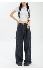 Aiertu Autumn Women Harajuku Cargo Baggy Blue Jeans Streetwear Hip Hop Oversize Casual Wide Leg Vintage Demin Pants Y2k Loose Trousers Aiertu