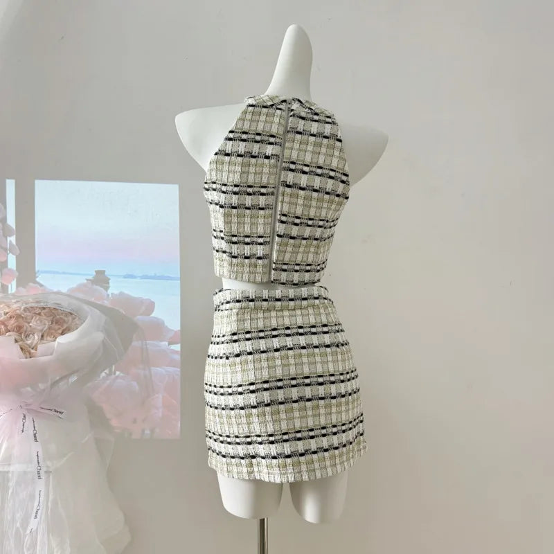 Aiertu French Luxury Small Fragrance Tweed Two Piece Set Women Sweet Crop Top + Skirt Suits Korean Hotsweet Sexy Summer 2 Piece Sets Aiertu