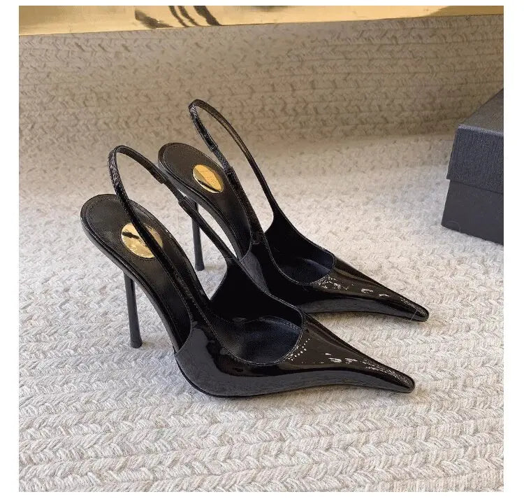 AIERTU  -  New sexy pointed toe stiletto wedge high fashion sandals with patent leather back open elastic band slip-on shoes Aiertu