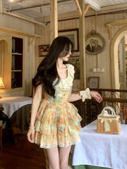Aiertu Lolita Kawaii Lace Print Dress Women Casual Sweet Y2k Mini Dress Even Party Beach Style Korean Fashion Dress 2000s Aesthetics Aiertu