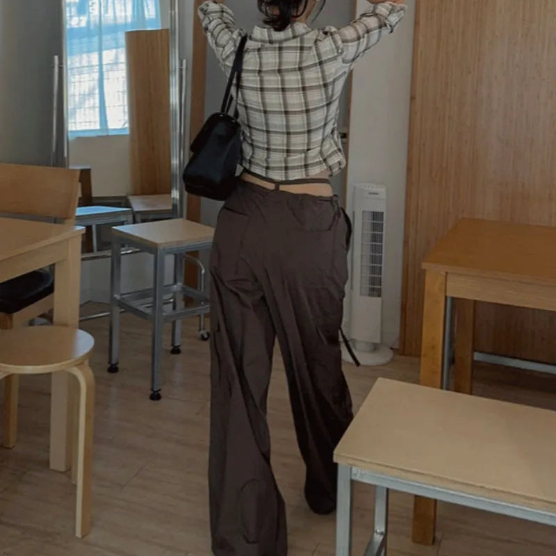 AIERTU  -  Casual High Waist Side Pocket Leather Pants Korean Style Chic Daily Wear Summer Women's Fashion High Waist Trousers Aiertu