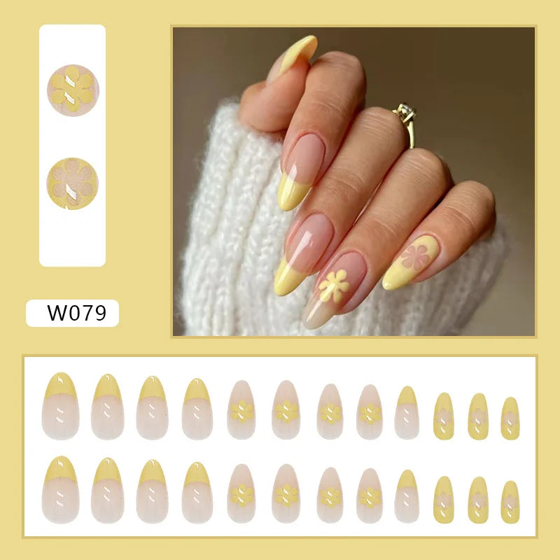 Aiertu 24pcs/Box Ballerina Nail Tip Purple with Design Manicure Patches Fresh Floral Almond False Nails Press on Med Nails Detachable Aiertu