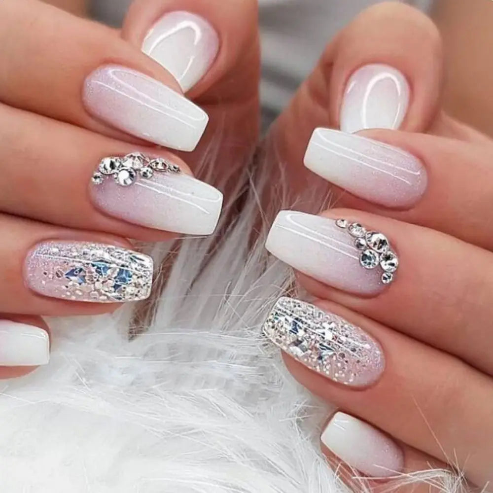 Aiertu 24pcs Gradient Fake Nails French Ballerina Nail Waterproof Faux Medium Coffin false nails Fingernails Press on Nails Tips aiertu
