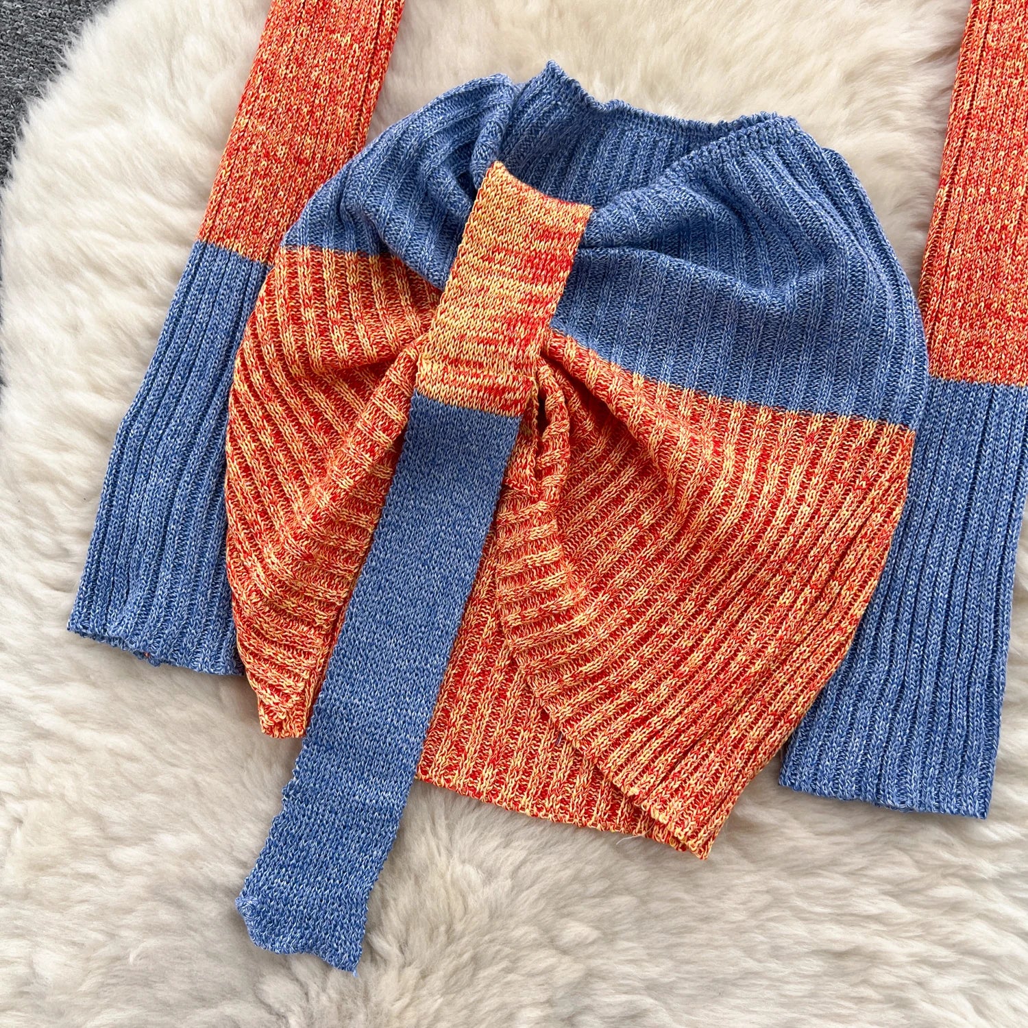 Aiertu Autumn Patchwork Knitted Two Pieces Sets Long Sleeves Hollow Out Slim Pullover+Mini Skirt Fashion Y2K Sweater Suits Aiertu