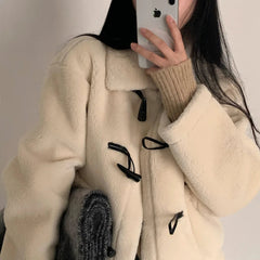 AIERTU  -  Autumn Winter Korean Fashion High Street Coat Women Lapel Collar Toggle Warm Loose Short Coat Casual Sweet Chic Shearling Coat Aiertu