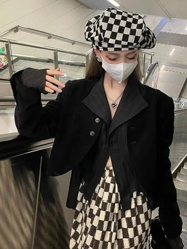 Aiertu Vintage Y2k Blouse Women Black Harjauku Gothic Shirt Pleated Button Up Korean Dark Tight Long Sleeve Aesthetic Female Aiertu
