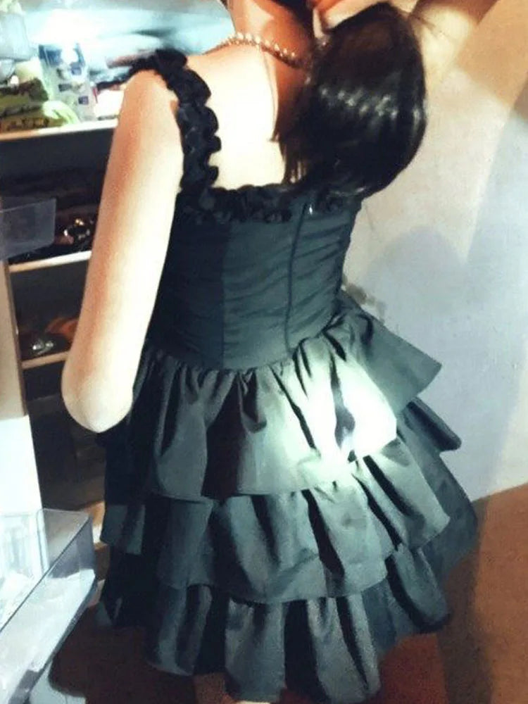 Aiertu Gothic Goth Harajuku Sexy Slip Dress Ruffles Y2k Streetwear Dark Punk Cake Dresses Party Korean Fashion  Summer Aiertu