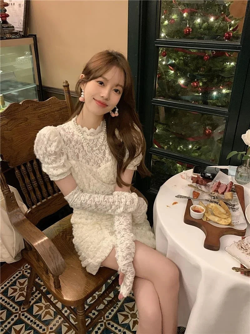 Aiertu  Spring Lace Design Elegant Y2k Mini Dress Woman Party Sexy Bodycon Dress Casual Puffer Sleeve One Piece Dress Korea Fashion Aiertu