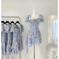 Aiertu Summer Floral Y2k Mini Dress Holiday Beach Irregular Chiffon Dress Casual Korean Fashion Short Party Dress Elegant Clothing Aiertu