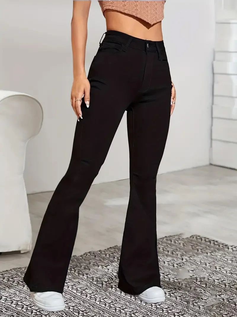 Aiertu Women Flare Stretch Moustache Jeans Fashion Skinny Bell Bottom High Waist Gray Denim Pants Lady Classic Y2K Punk Long Trousers Aiertu