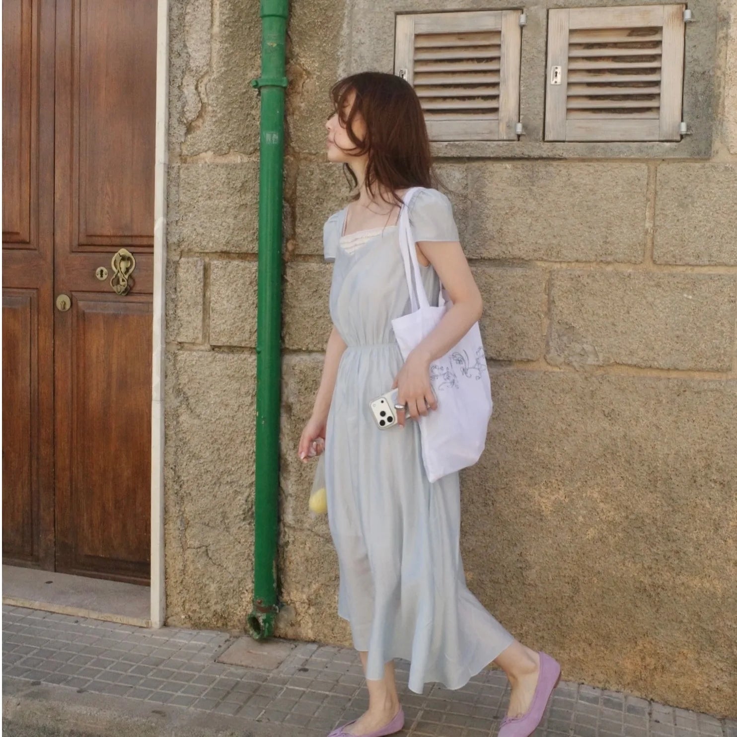 AIERTU  -  Chic V-Neck Lace Dress with Strap And Loose Sleeves Korean Style A-Line Skirt Short Sleeve Casual Wear for Women Aiertu