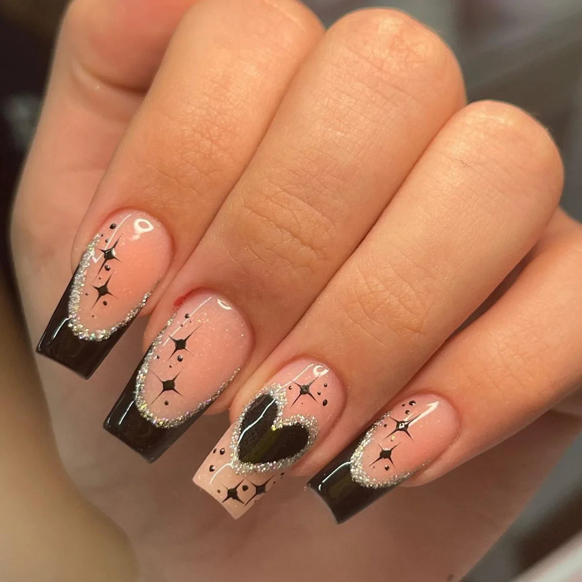 Aiertu 24Pcs Valentine Nails Press on Love Y2k Acrylic Nails Sparkle Butterfly French Cat Eye Almond Full Cover Stick on False Nail Tip Aiertu