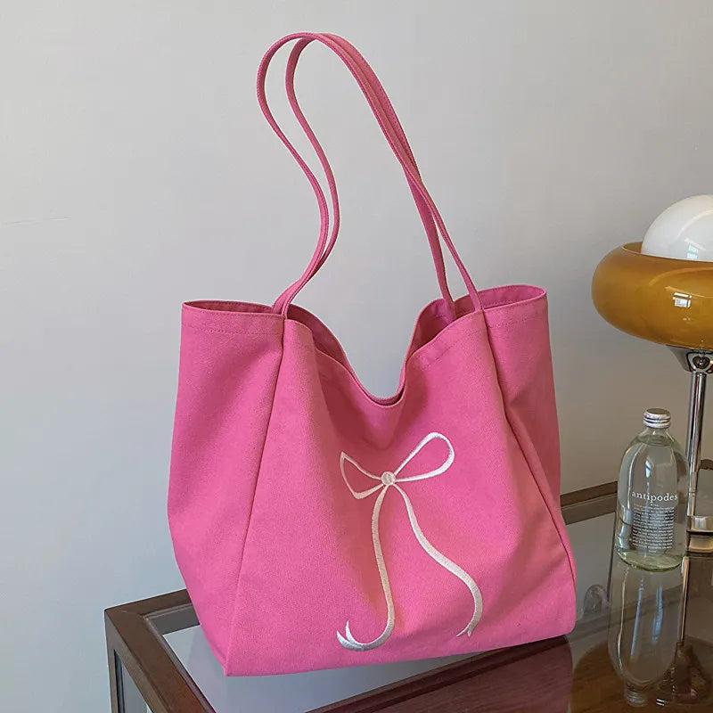 AIERTU  -  Korean Butterfly Bow Large Capacity Canvas Bag for Women New Fashionable Summer Student Class Commuting Tote Bags Aiertu