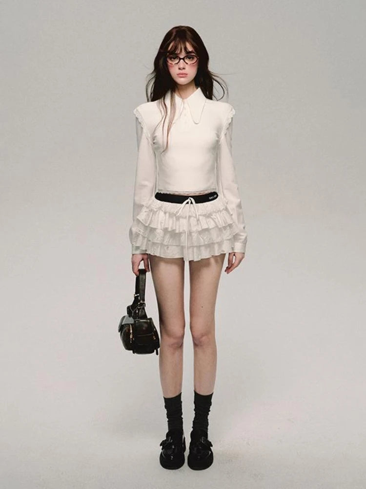 Aiertu Cuquette Y2k Ruffles Kawaii Cute Cake White Mini Skirt Hotsweet Mall Gorh Gothic E-girls Emo Skirts 2024 Spring Summer Aiertu