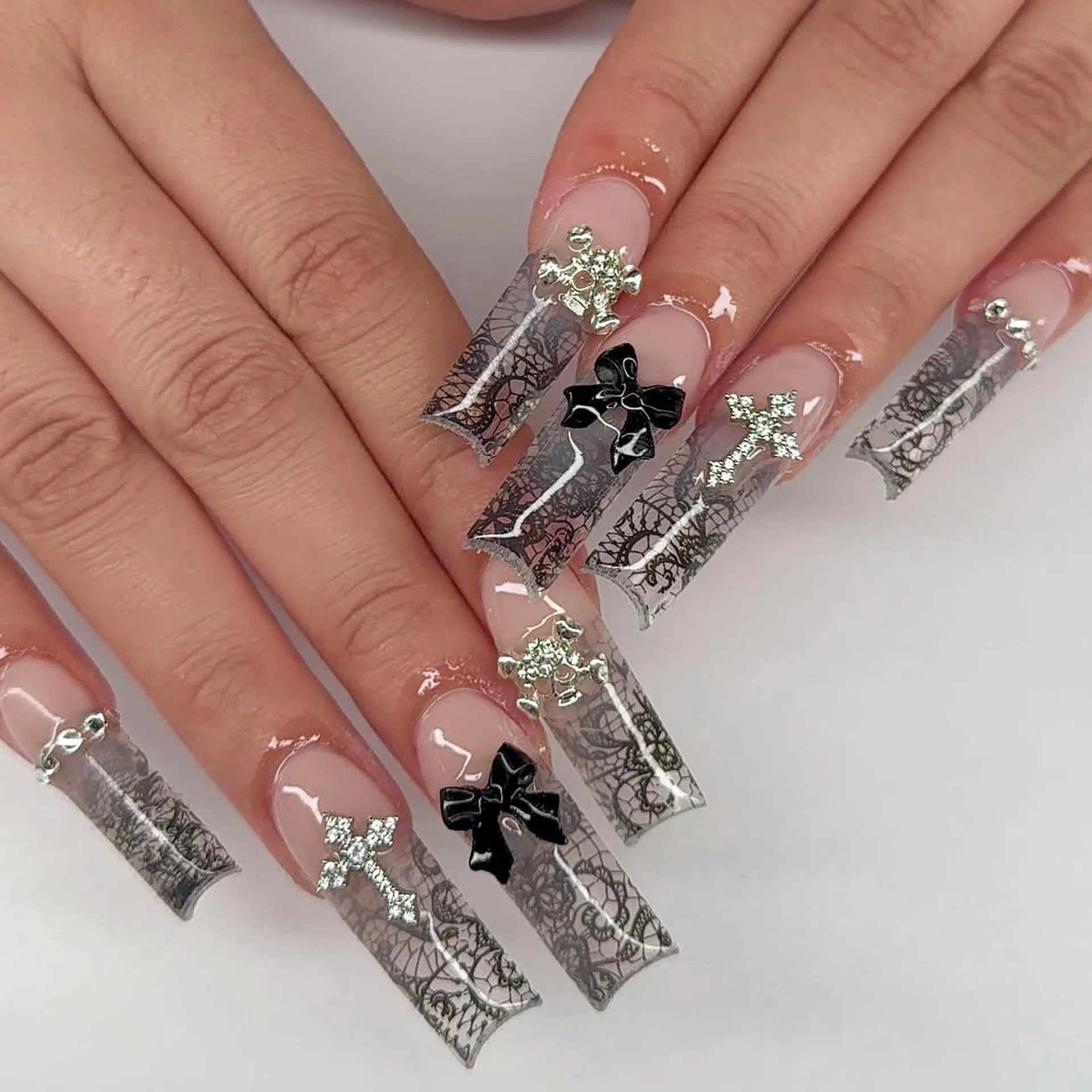 Aiertu 24pcs Artifical Bails With Glue Fake Nail Tips With Design Detachable Press On Nails Long Fake Nail Finished Nail Piece Sticker Aiertu