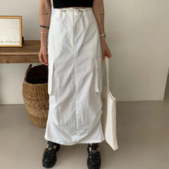 AIERTU  -  Fashionable Korean Style Pure Color Drawstring Work Skirt High Waist H-Shape Loose Fit Commute Style Ladies Skirt Aiertu