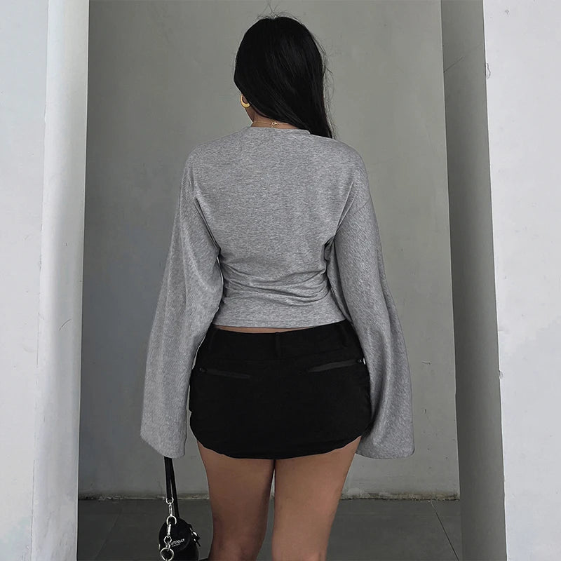 AIERTU - Casual Simple Long Sleeve Round Collar Solid Streetwear Women T-shirts Loose Early Autumn Basic Club Tops Clothing  Aiertu