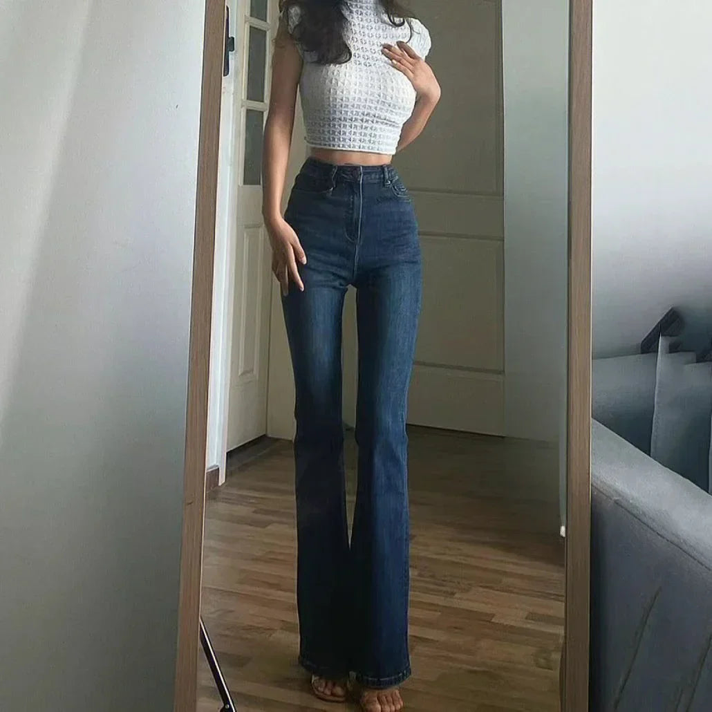 Aiertu Skinny Trousers Bell Bottom Slim Fit Womens Jeans Flared Pants for Women High Waist Shot with Pockets Flare Blue Summer Cowboy R aiertu