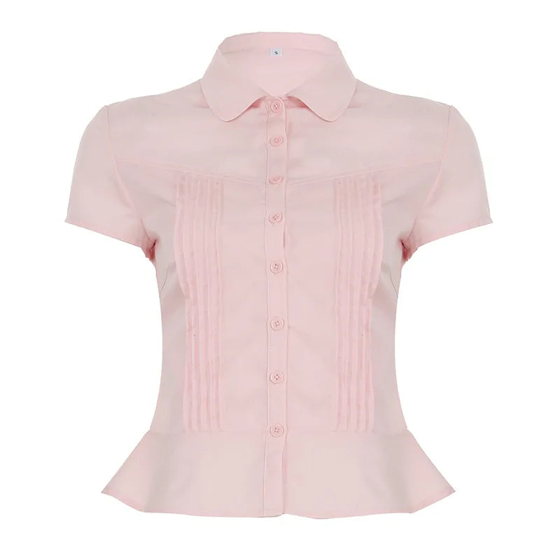 AIERTU  -  Doll Collar Shirt Women's Summer New Design Sense Niche Slim and Thin Short-sleeved Shirt Aiertu