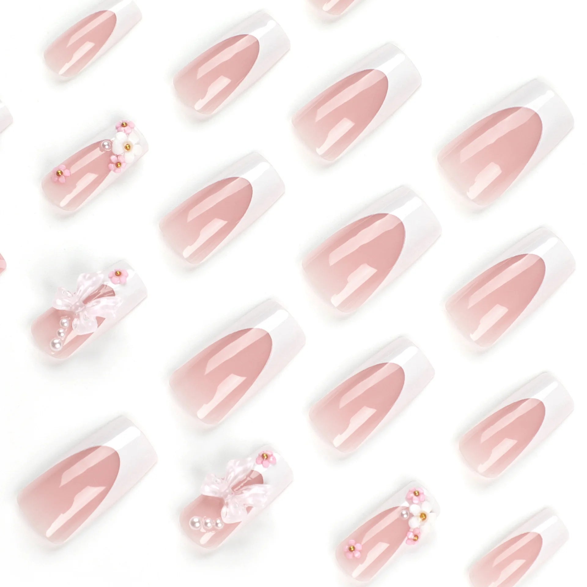Aiertu 24Pcs Valentine Nails Press on Love Y2k Acrylic Nails Sparkle Butterfly French Cat Eye Almond Full Cover Stick on False Nail Tip Aiertu