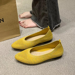 Pointed Toe Flat Shoes Women Solid Color Knitted Slip on Shoes Casual Breathable Ballet Flats Women Comfort Ladies Shoes Aiertu