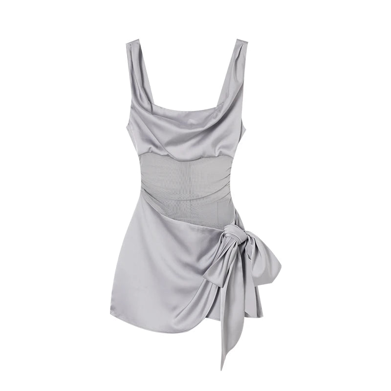 Aiertu 2000s Vintage Y2k Stain Mini Dress Women Casual Sleeveless Strap Dress Beach Style Outwear Korean Chic Elegant Lace-up Clothing Aiertu