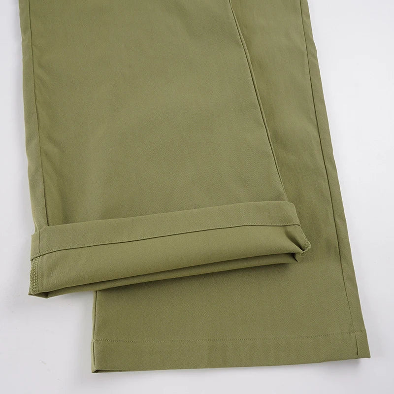 AIERTU  -  Harajuku Street Low Waist Green Slimming Club Wide Leg Trousers Simple Versatile Commuting Pockets Pants for Women Aiertu
