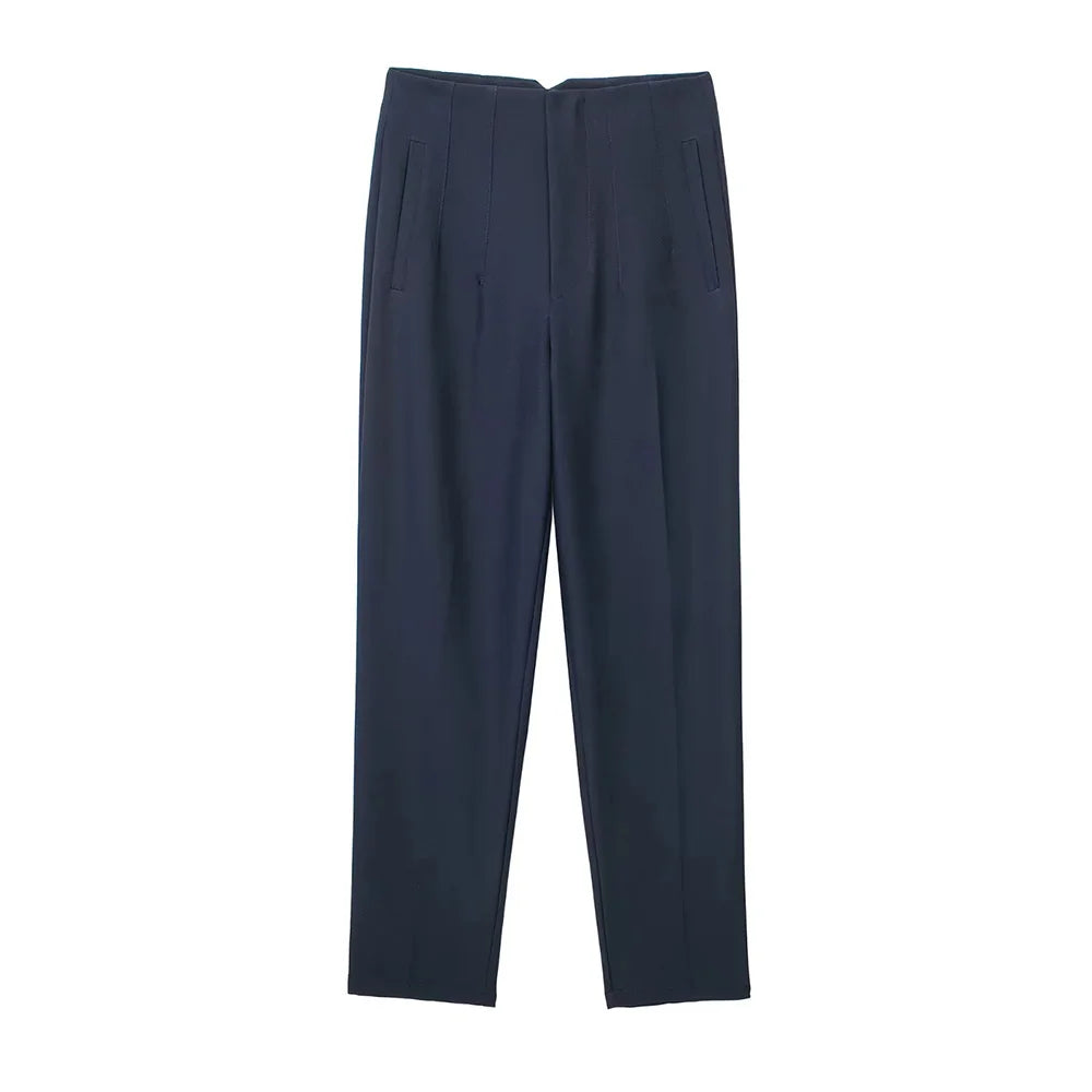 Aiertu Women Fashion With Pockets Casual Basic Solid Pants Vintage High Waist Zipper Fly Female Ankle Trousers Pantalones Mujer aiertu