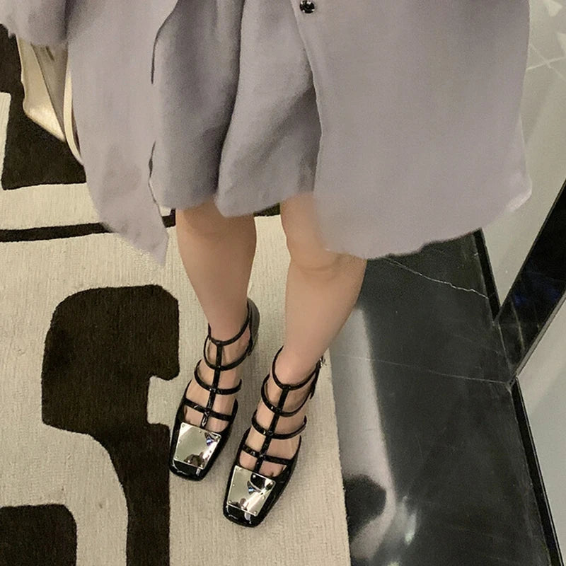Aiertu Summer Sandals Women Square Toe Cover Heel Gladiator Modern Sandals Split Leather Chunky Heel High Heels Roman Women Shoes Aiertu
