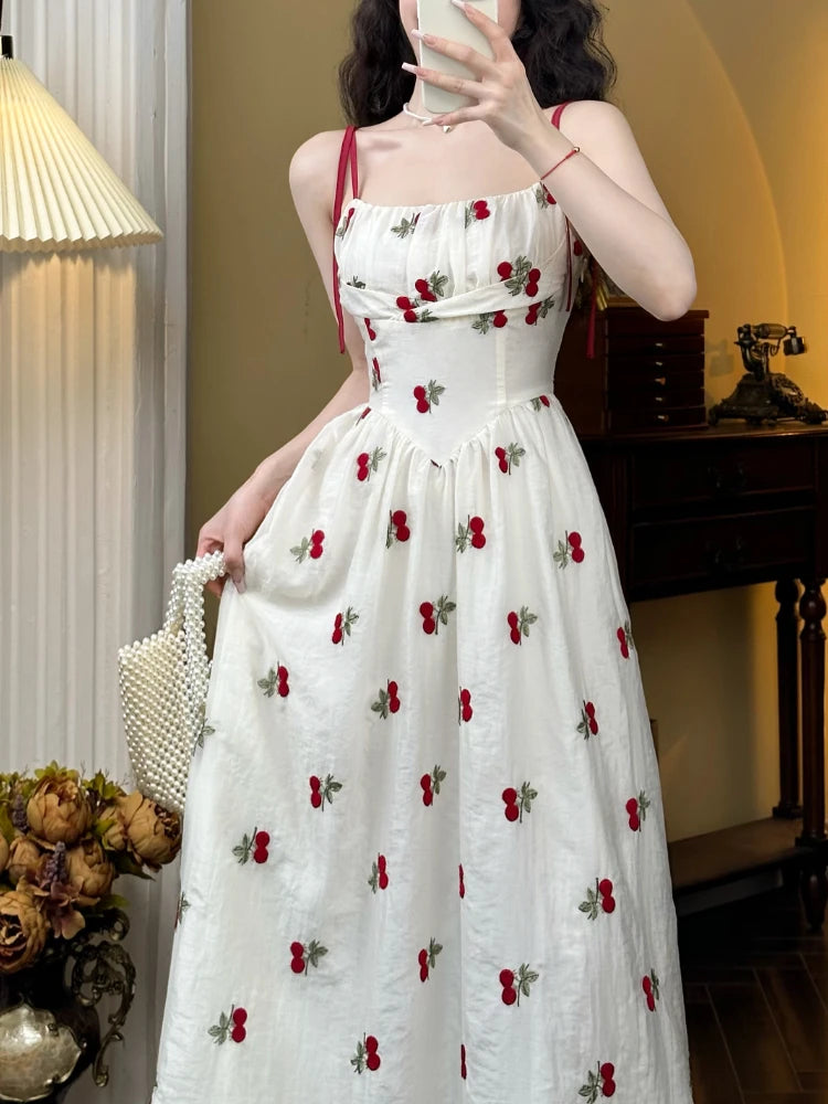 Aiertu Sweet Elegant Strap Dress Women Casual Floral Fairy Midi Dress Female 2024 Summer Fashion Korean Beach Vacation Dress Casual Y2k Aiertu