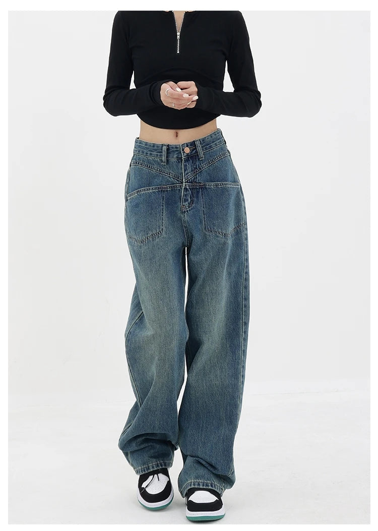 Aiertu Baddie Baggy Wide Leg Boyfriend Jeans Aiertu