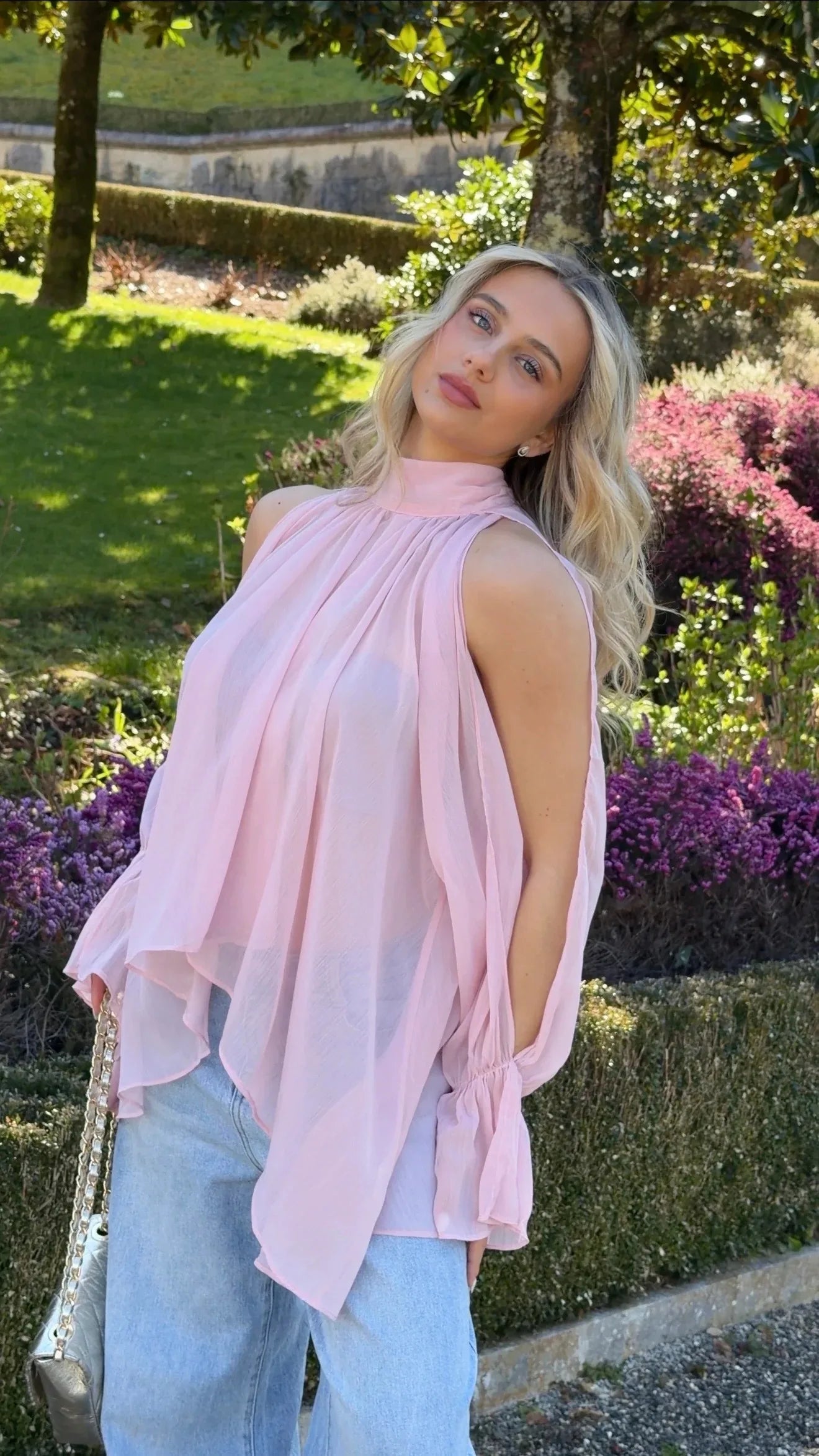 AIERTU  -  Summer Women’s Mock Neck Chiffon Blouse Tops Cold Shoulder Lantern Sleeve Mesh Shirts Streetwear Aiertu