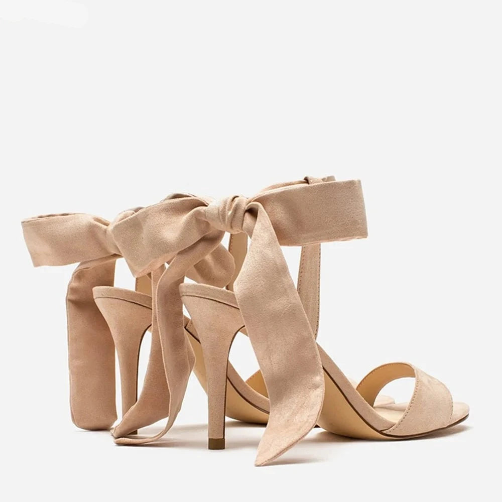 Aiertu  High Heel Solid Women's Stiletto Matte Bow Cross Straps Fashion Sexy Open Toe One Word Belt Sandals Women Aiertu