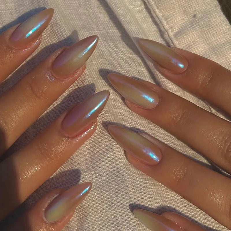 Aiertu Medium-length Acrylic Almond Fake Nails Art Cool Hottie Girl Wear False Nails Europe and USA Press on Nail Removable French Nail Aiertu