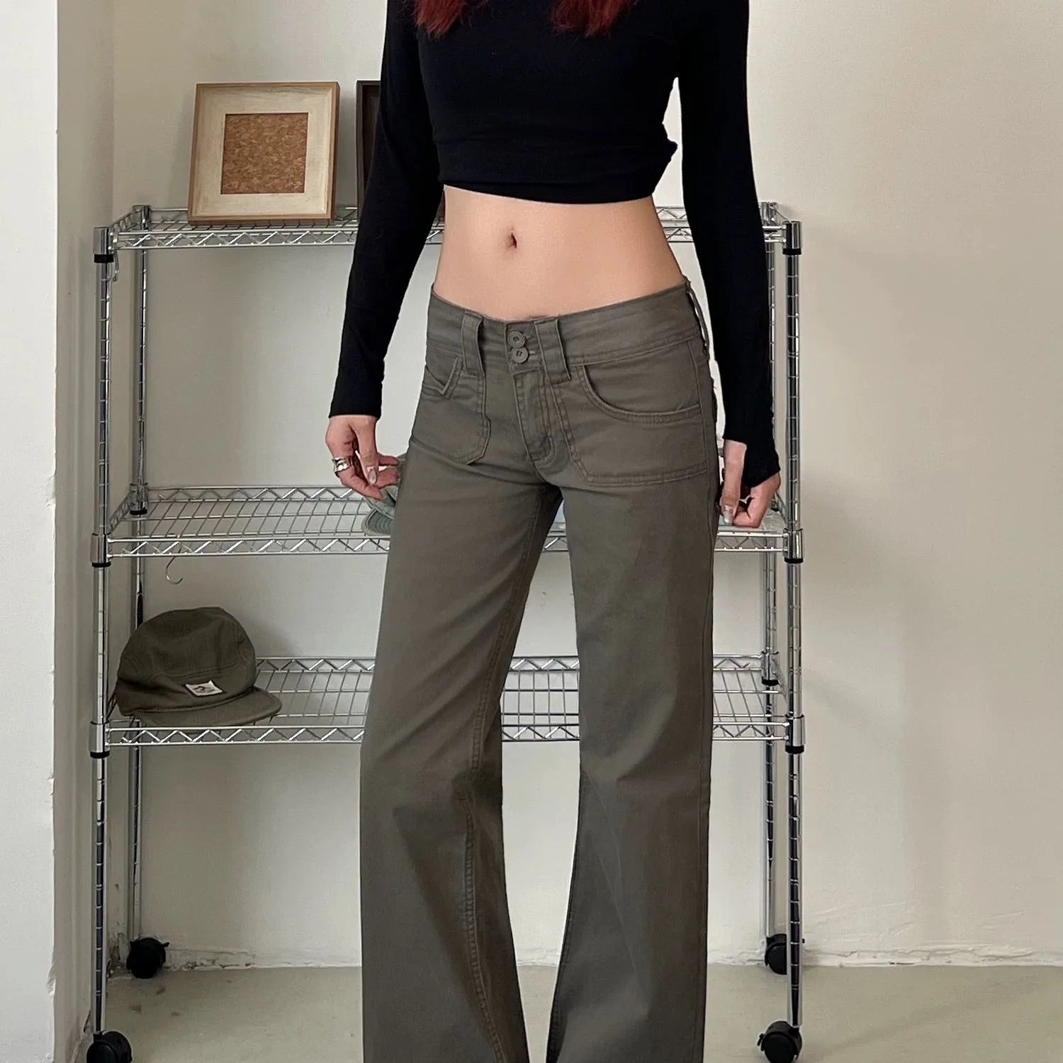 AIERTU  -  Y2K Embroidered Micro Flare Jeans Slim Fit Casual Straight Leg Pants Retro American Design for Women Aiertu
