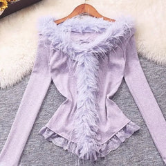 AIERTU  -  Y2k Purple Skirts Sets Autumn Winter V Neck Two Pieces Set Women Outfits Korean Fashion Retro Elegant Conjunto Femenino Aiertu