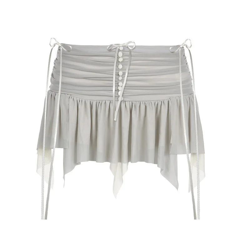 Aiertu Y2k Two Piece Set Outfit Aesthetic Fairy Grunge Mesh Irregular Short Skirt And Crop Top 2023 Summer Chic Women Matching Sets Aiertu