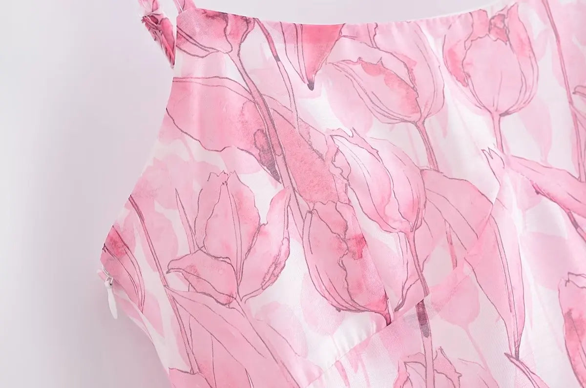 Aiertu Sweet Women Pink Floral Print Sexy Sling Mini Dress Sleeveless Female A-line Mini Summer Dresses Holiday Robe Aiertu
