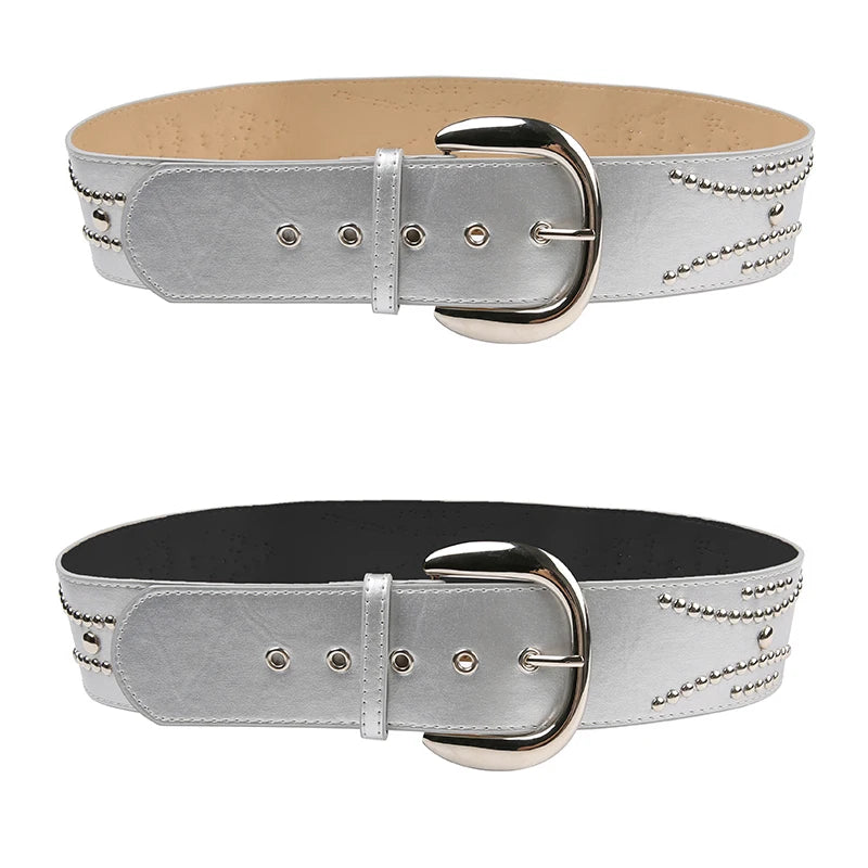 Aiertu Punk Style Rivet Stitched Leather Belt y2k Casual PU Gothic Wide Belts for Women Streetwear Grunge 2000s Waistband Chic Aiertu