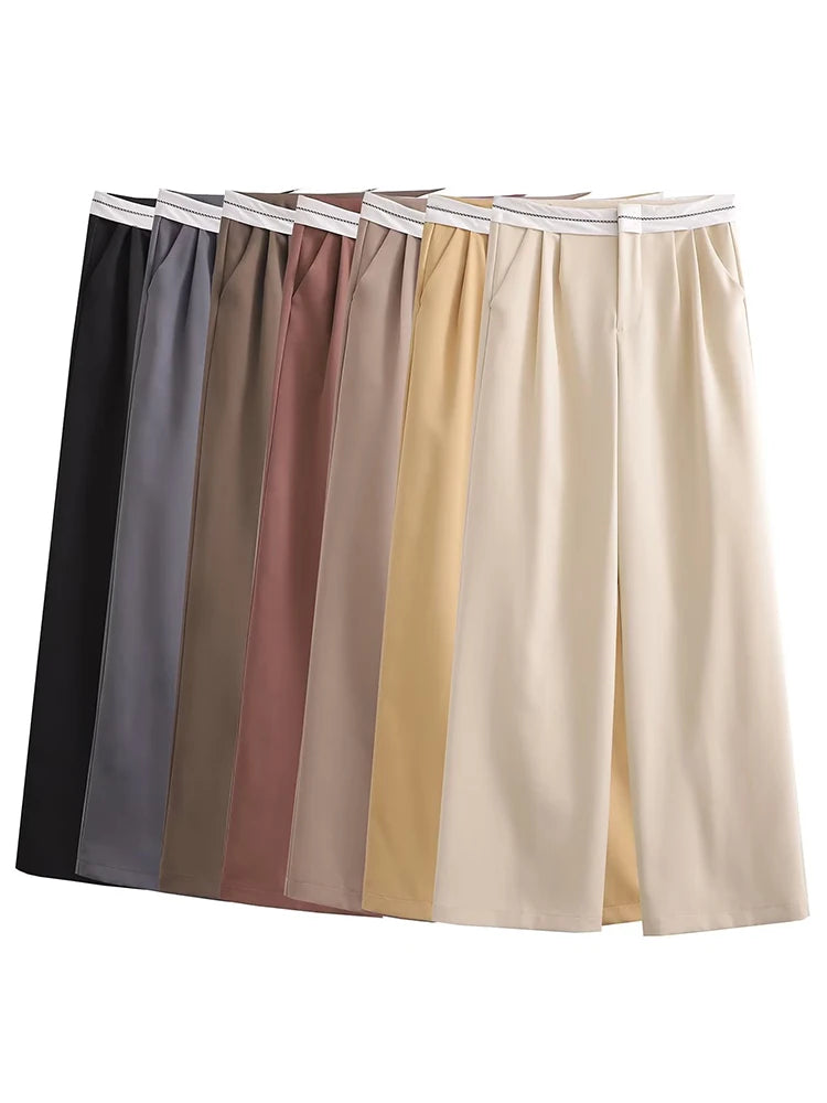 Aiertu  Women Fashion Side Pockets Patchwork Straight Pants Vintage High Waist Zipper Fly Female Casual Trousers Mujer Aiertu