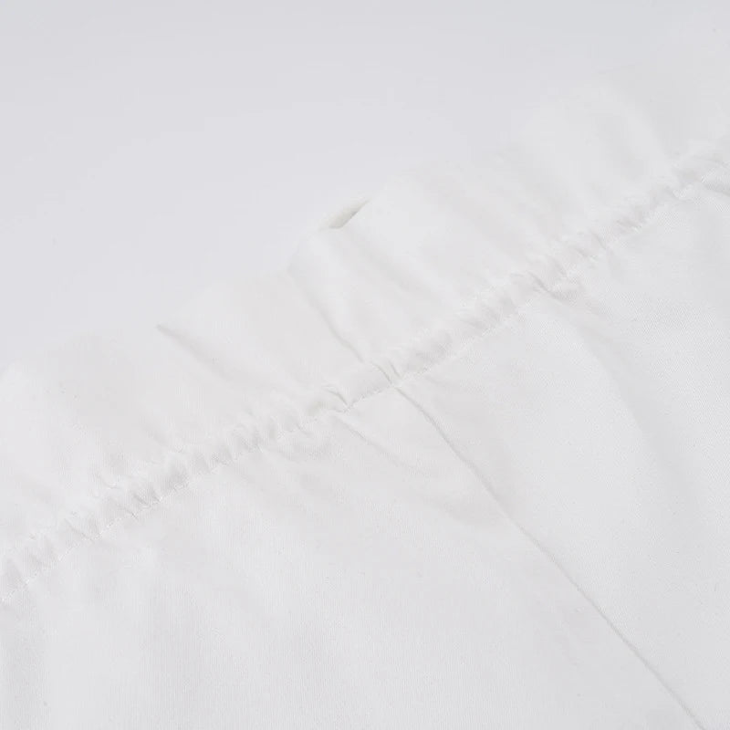 AIERTU  -  Street Style Casual Pure White Drawstring Calf-length Cargo Pants Ruched High Waist Fungus Edge Elastic Fashion Loose Pants Aiertu