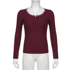 Aiertu FALL OUTFITS Y2K Button-up Knitted Top Red New Year Christmas Coquette Aesthetic Slim-fit T-shirts Sweet Cute Knitwear Festival Tees Aiertu