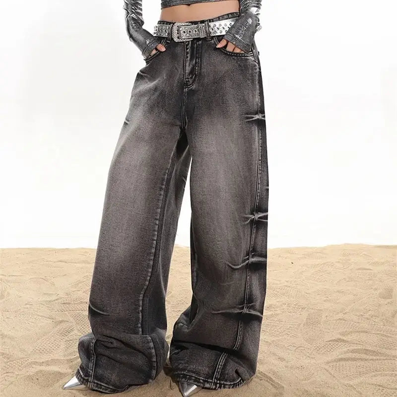 Aiertu Women's Jeans Baggy Harajuku Denim Trousers Y2k Japanese 2000s Style Wide Jean Pants Vintage 2000s Trashy Oversize Clothes 2024 Aiertu