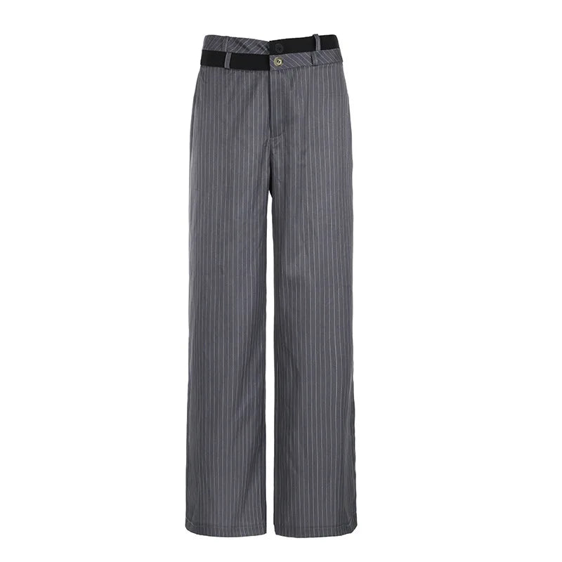 AIERTU  -  Y2K Contrast Waistband Striped Pants Loose Straight Leg Hanging Casual Woven Versatile for Women Summer Aiertu