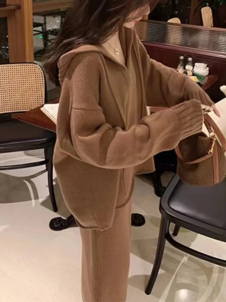 Women Knitted Sweater 2 Piece Suits Autumn Fashion Blouses Tops and Skirt Set Casual Elegant Female Hoodies Korean Outfits New Aiertu